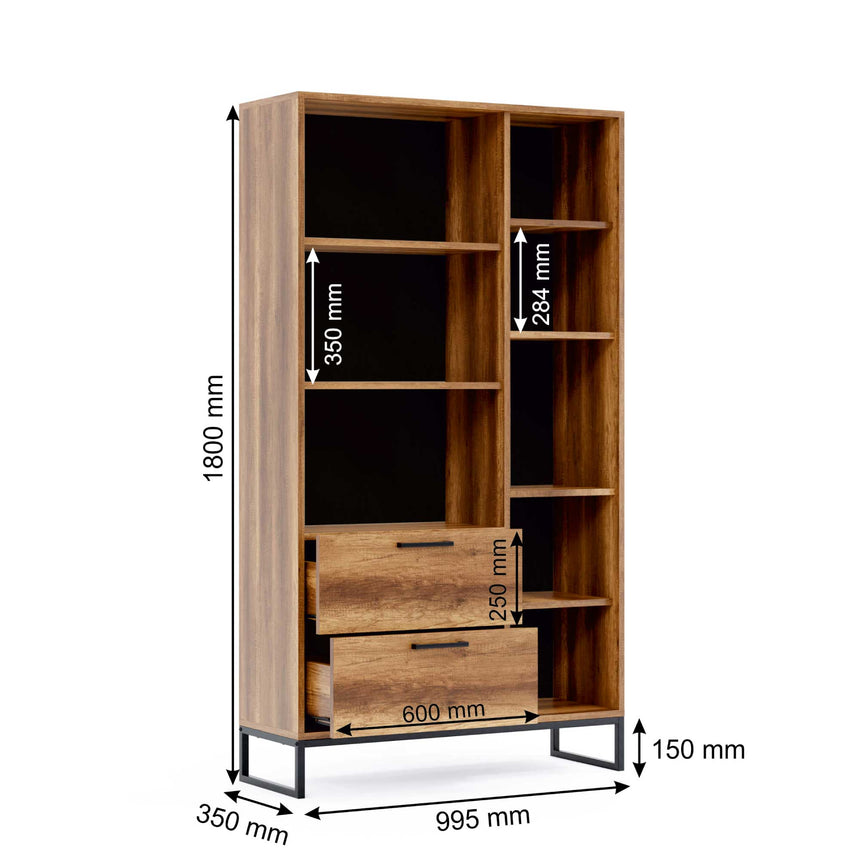 Yukon Bookshelf with 4 Shelves, 2 Doors &amp; 2 Drawers